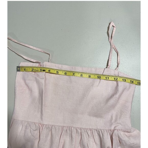 LE RAGAZZE NWT Sleeveless Empire Maxi Dress Linen Blnd Border Seaside Pnk/Mult L - Picture 6 of 11